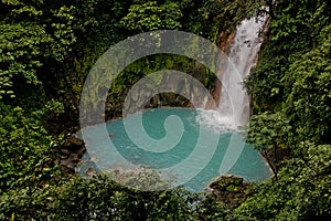 Rio celeste waterfall in tenorio volcano national park, guanacaste, costa rica