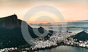 Rio de Janeiro aerial shot during sunset