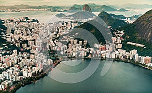 Rio de Janeiro aerial shot during sunset