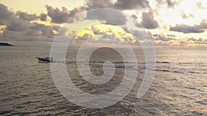 Rio De Janeiro, Aerial View of Speedboat in Water and Sunset From Ipanema Beach