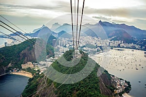 Rio De Janeiro Amazing View, Urca Hill, Sugar Loaf Mountain, Evening Clouds, Sunset. Funicular, Jesus Redeemer Statue, Ocean