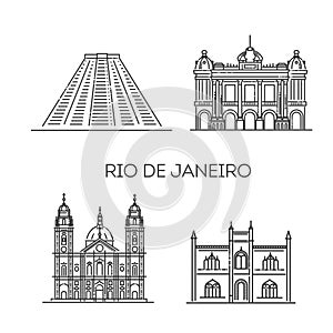 Rio De Janeiro architecture line skyline illustration. Linear vector cityscape with famous landmarks