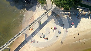 RIO DE JANEIRO, BRASIL - MAY, 2023: Drone aerial view of of a famous landmark Boa Viagem beach and Guanabara Bay. White