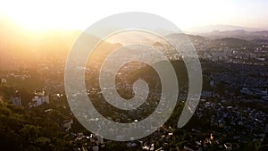 Rio de Janeiro Brazil Aerial video footage of city. narrow streets of the poor favelas house on the hills. Beautiful