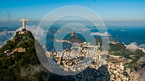 Rio de Janeiro, Brazil: Aerial view of Rio de Janeiro with Christ Redeemer and Corcovado Mountain