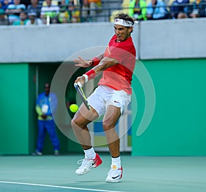 Olympic champion Rafael Nadal of Spain in action during men`s singles semifinal match of the Rio 2016 Olympic Games