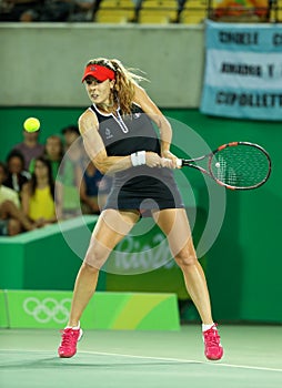 Professional tennis player Alize Cornet of France in action during women`s singles round 2 match of the Rio 2016 Olympic Games