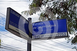 Street sign in the neighborhood of Freguesia, Jacarepagua