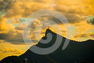 RIO DE JANEIRO, BRAZIL: The famous Rio de Janeiro landmark - Christ the Redeemer statue on Corcovado mountain. Beautiful landscape