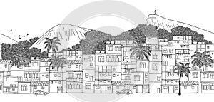 Rio de Janeiro, Brazil - hand drawn black and white illustration