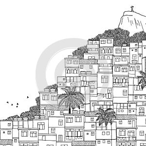 Rio de Janeiro, Brazil - hand drawn black and white illustration