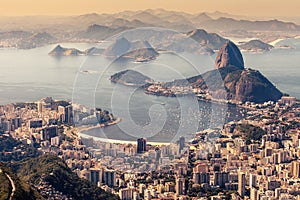 Rio de Janeiro, Brazil. Suggar Loaf and Botafogo beach viewed from Corcovado photo