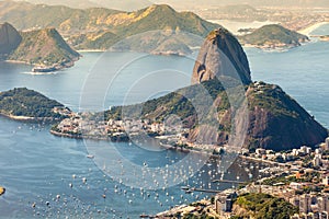 Rio de Janeiro, Brazil. Suggar Loaf and Botafogo beach viewed from Corcovado