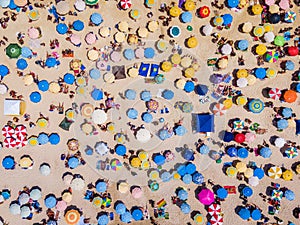 Rio de Janeiro, Brazil, Top View of Copacabana Beach Showing Colourful Umbrellas and People Relaxing on a Summer Day