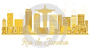 Rio de Janeiro City skyline golden silhouette.