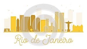 Rio de Janeiro City skyline golden silhouette.