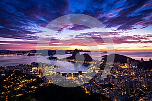 Rio de Janeiro City View Before Sunrise With the Sugarloaf Mountain