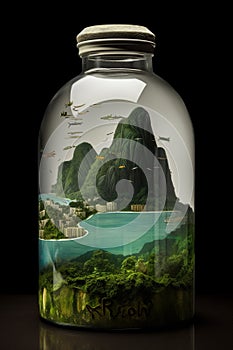 Rio de Janeiro crazy landscape in a bottles. Souvenir bottle. Decoration.