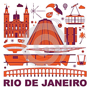 Rio De Janeiro culture travel vector set