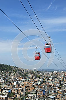 Rio de Janeiro Favela with Red Cable Cars