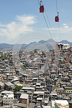 Rio de Janeiro Favela Slum with Red Cable Cars