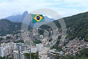 Rio de Janeiro landscape of Copacabana region with a Brazilian Flag