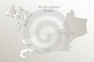 Rio de Janeiro map state and city, Brazil with regions states and names, card paper 3D natural