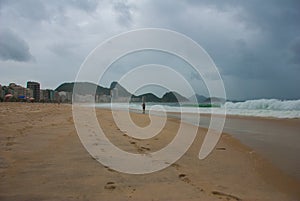 Rio de Janeiro: The most famous beach, Copacabana beach in cloudy weather. Brazil
