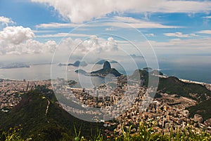 Rio de Janeiro, Sugar Loaf, Brazil: Mountain resembling inverted funnel behind Urca hill. Tourist site in the former capital of