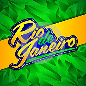 Rio de Janeiro vector lettering design with Brazilian flag colors and fractal background