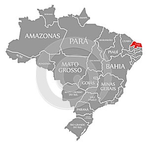 Rio Grande do Norte red highlighted in map of Brazil photo