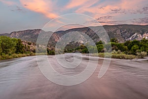 Rio Grande in Pilar, Taos County, New Mexico at sunset