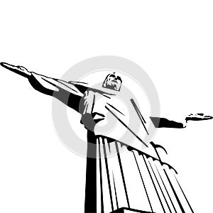 Rio Jesus statue in black white technique. Bottom view.