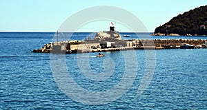 Rio Marina port and boast in Tuscany, in Elba island, Italy