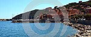 Rio Marina, town, Elba island, rocks and background