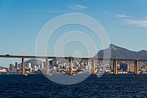 Rio - Niteroi Bridge With City Skyline and Mountains