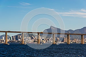 Rio - Niteroi Bridge With City Skyline and Mountains