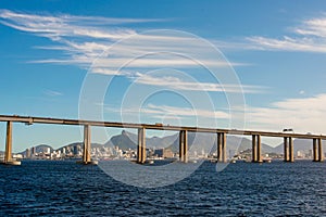 Rio - Niteroi Bridge With City Skyline and Mountains