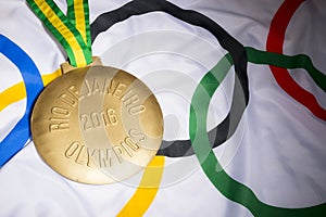 Rio 2016 Olympics Gold Medal on Flag