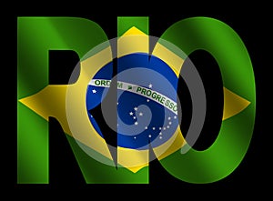 Rio text with Brazilian flag