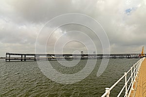 black and white picture of the Rio Tinto Company Dock or in spanish Muelle de la CompaÃ±Ã­a de RÃ­o Tinto in Huelva in Andalusia photo