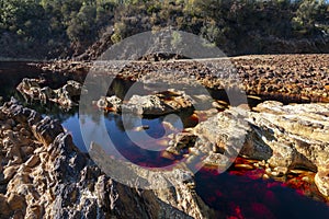 The Rio Tinto river, in Huela, Spain,has a unique red and orange colour derived from its chemical makeup, with very high levels of