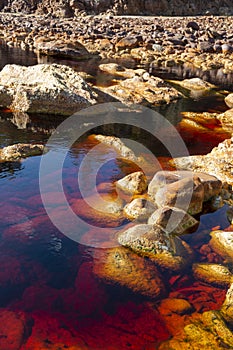 The Rio Tinto river, Huelva, Spain,has a unique red and orange colour derived from its chemical makeup, with very high levels of