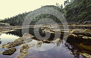 Rio Tinto River with red acidic and polluted water due to mining, in Spain