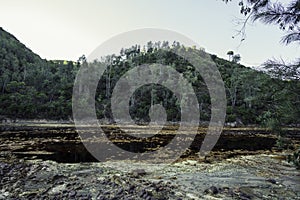 Rio Tinto River with red acidic and polluted water due to mining, in Spain