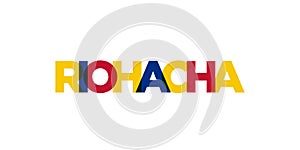 Riohacha in the Colombia emblem. The design features a geometric style, vector illustration with bold typography in a modern font