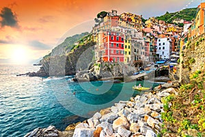 Riomaggiore village on the Cinque Terre coast of Italy,Europe