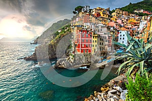 Riomaggiore village on the Cinque Terre coast of Italy,Europe