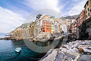 Riomaggiore village of Cinque Terre in Liguria, Italy