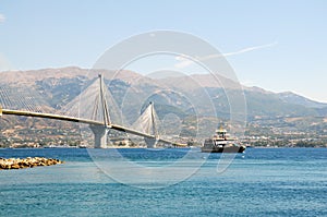 Rio Antirio bridge and ferry boat